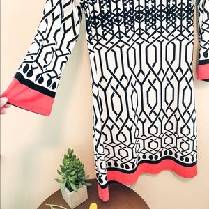 Haani Dresses - Black and white Shift Dress with Coral Hem Haani Dresses - Black and white Shift Dress with Coral Hem